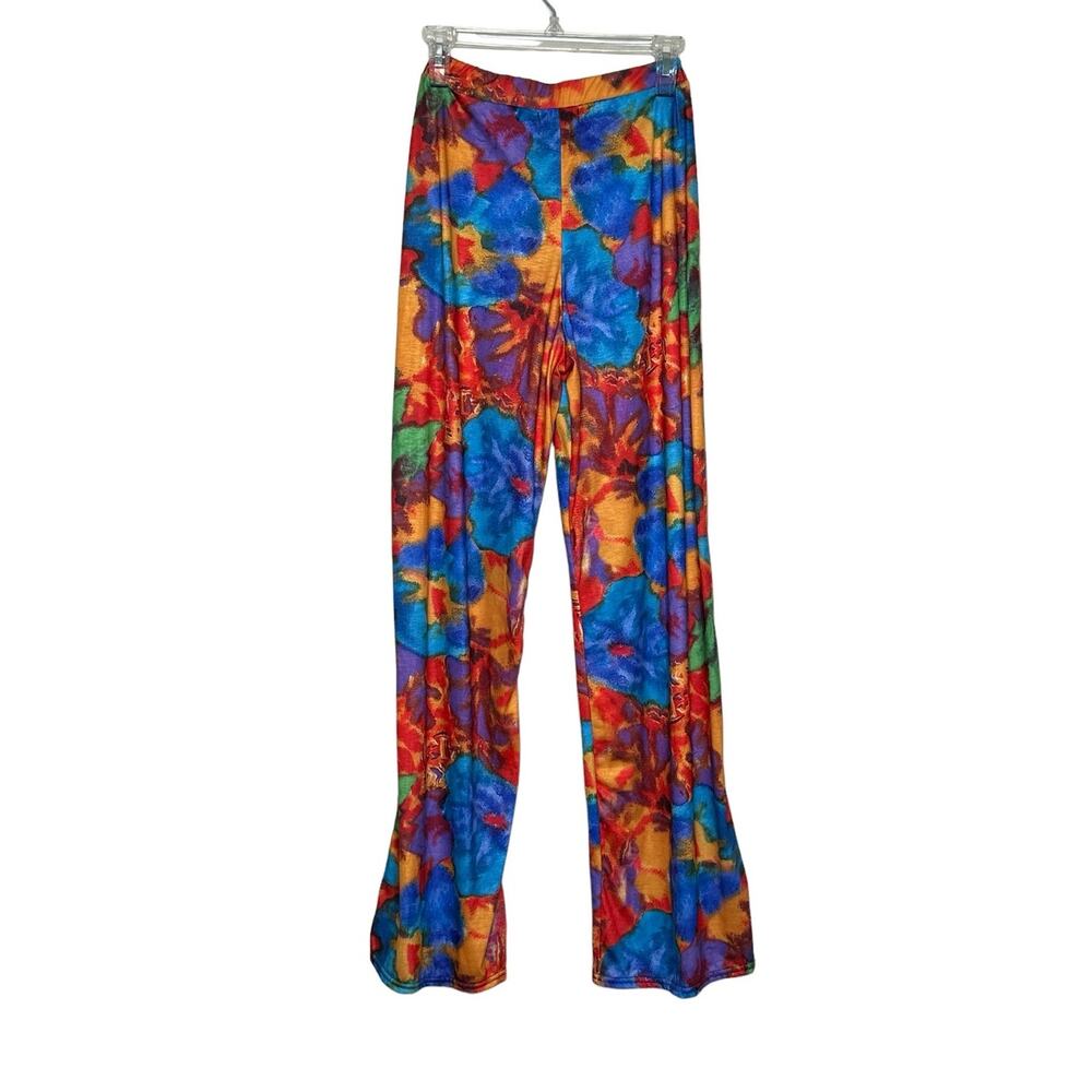 PrettyLittleThings Blue Red Abstract Print wide Leg Casual Pants size 4